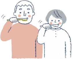 歯磨きする老夫婦