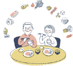 食卓を囲む老夫婦